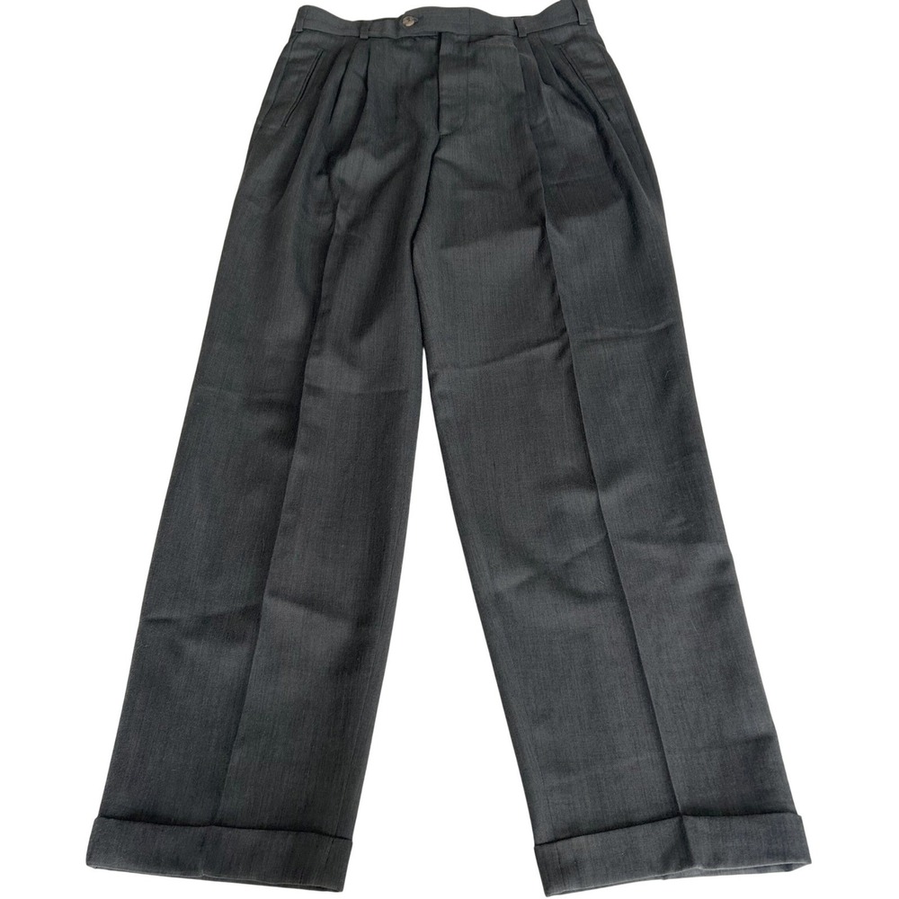Vtg Perry Ellis Portfolio Pleated Cuffed Dress Pants 32x32 Grey Wool Trouser